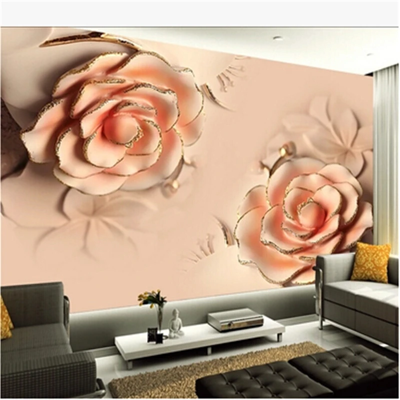 

beibehang 3d photo wallpaper 3D stereoscopic Romantic Pink Rose Flower marriage room TV backdrop modern living room 3d wallpaper