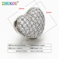 14*12mm Micro Pave Cubic Zirconia Beads for Diy Jewelry Findings Making, Hole: 2mm, Model: VZ143