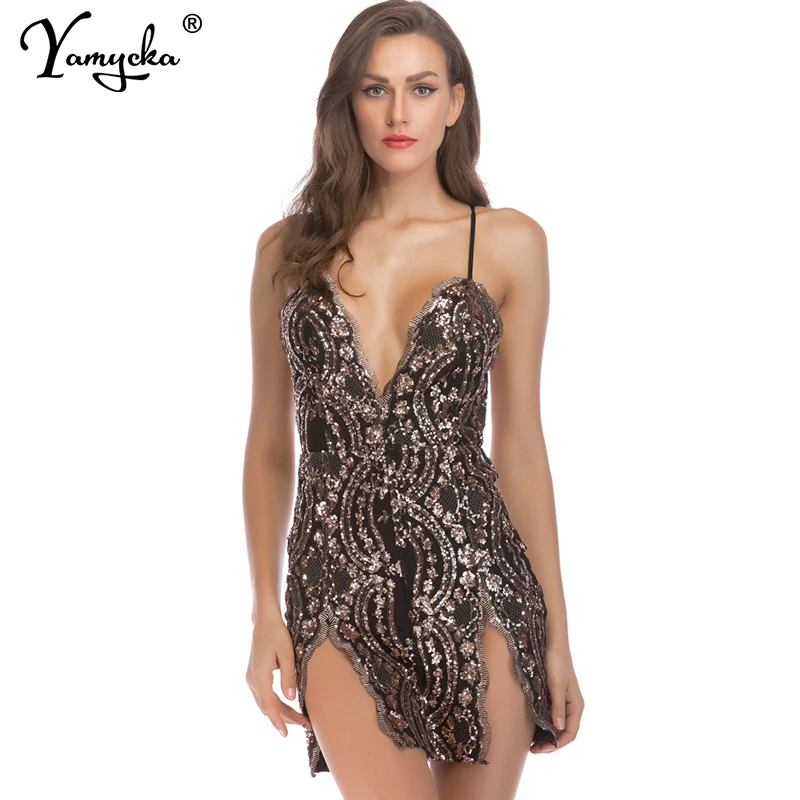 Sexy Backless Black Gold Red slip sequin summer dress women Mini Vintage bodycon Party dress elegant Night club dresses vestidos