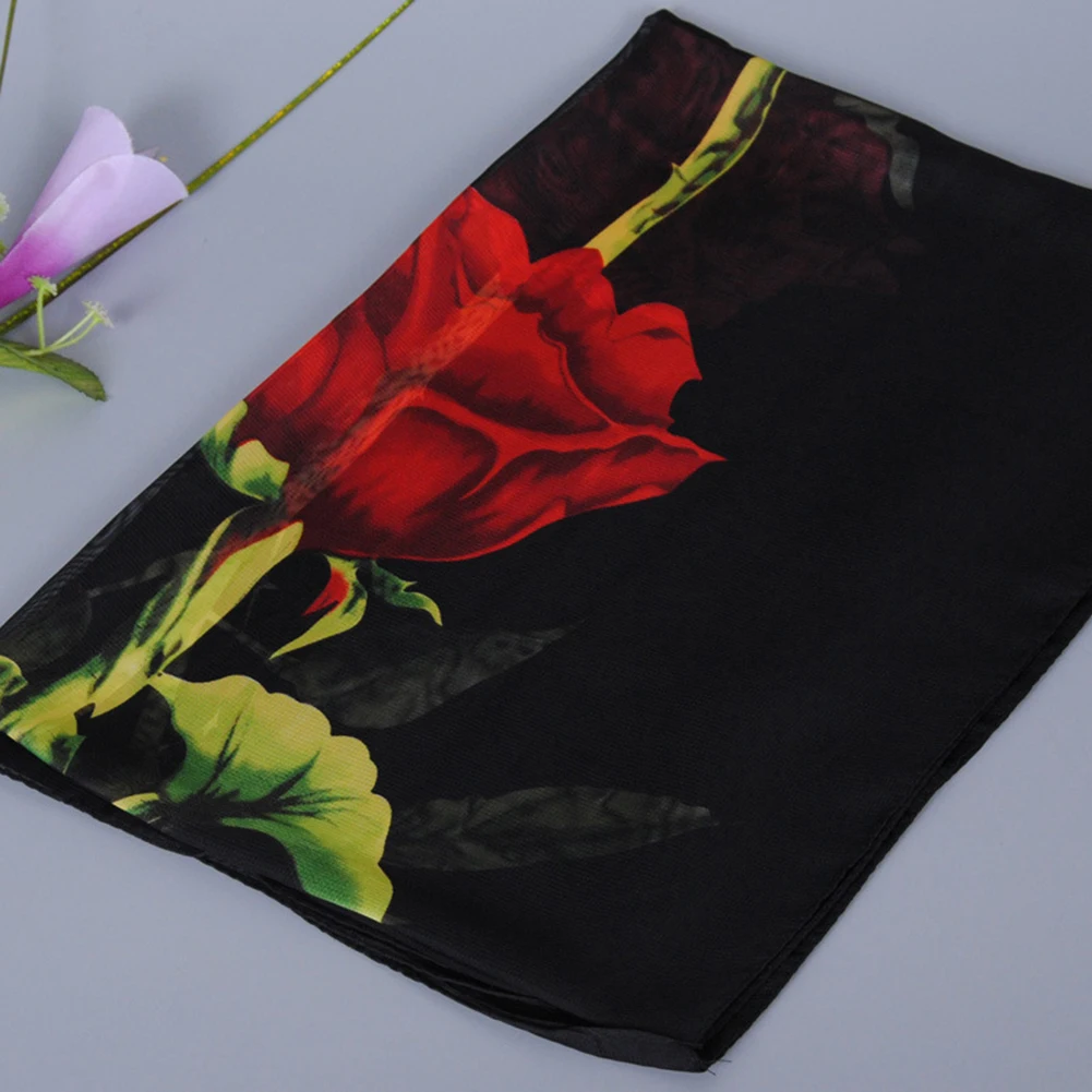 Women Fashion Long Soft Wrap Shawl Rose Flower Printed Sheer Chiffon Scarf шарф