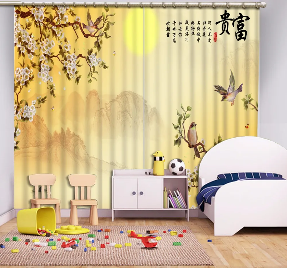 

3D Blackout Window Curtains For Kids Bedding room Living room Hotel Drapes Cortinas Yellow magnolia