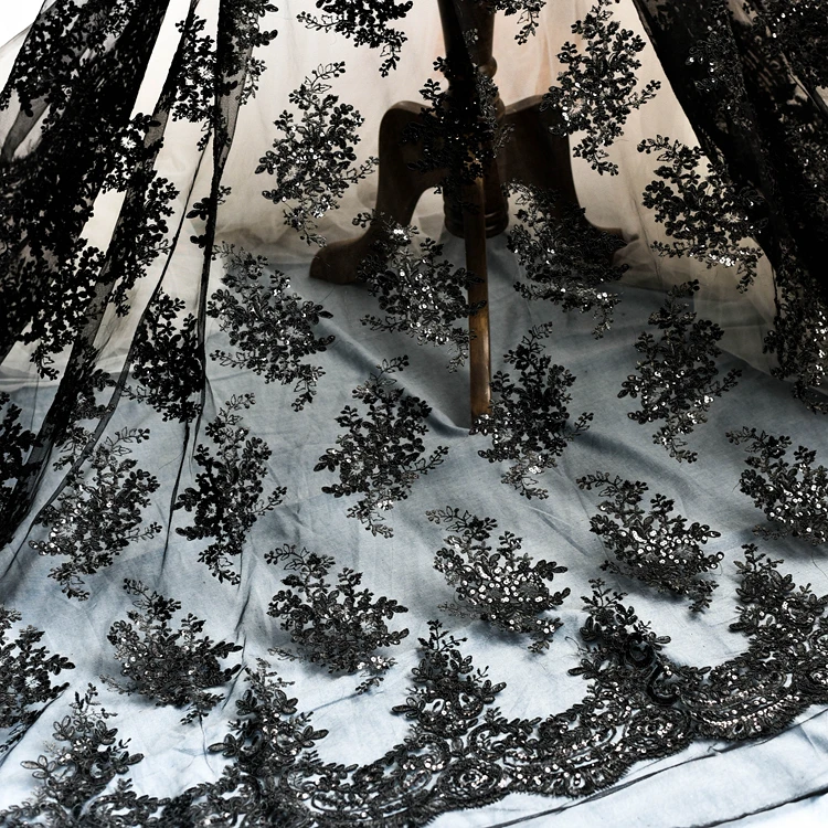 Wedding Dress Lace Decoration Fabric, Sequins, Handmade DIY Material, Embroidery Accessories, Black  White, RS1229
