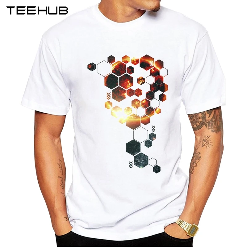 New Arrivals TEEHUB  TEEHUB Cool Men's Fashion Sun Hexagon Design T-Shirt Short Sleeve O-neck Tops Hipster Tee