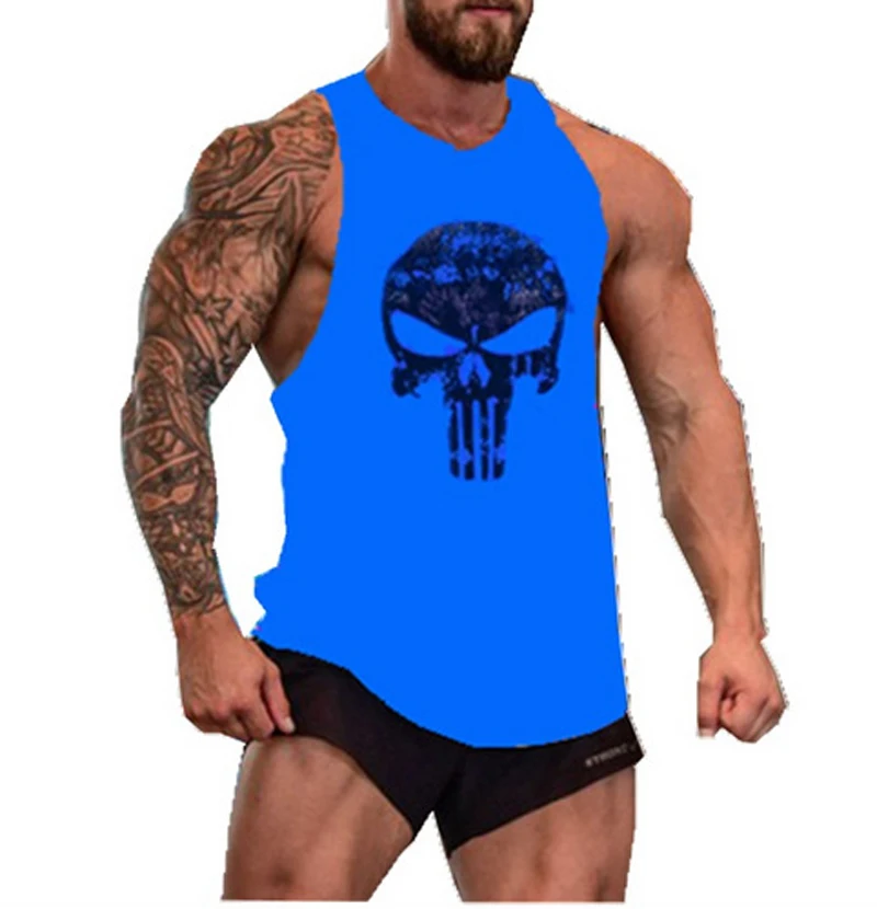 Skull Printed Bodybuilding Fitness Stringers Shirt Men Tank Top Running Vest Undershirt  Gym Sport Tank Top