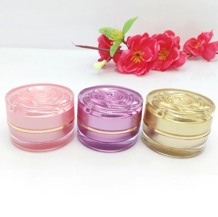 5G 10G 15G 30G Acrylic Cream Jar Rose Flower Lid Cosmetic Sample Nail Powder Packing Container Silver Gold Pink Purple Color