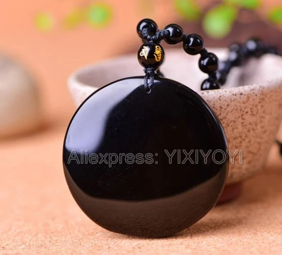 Beautiful Handwork Natural Black Obsidian Carved Elephant Nose God of Wealth Buddha Lucky Pendant + Beads Necklace Fine Jewelry