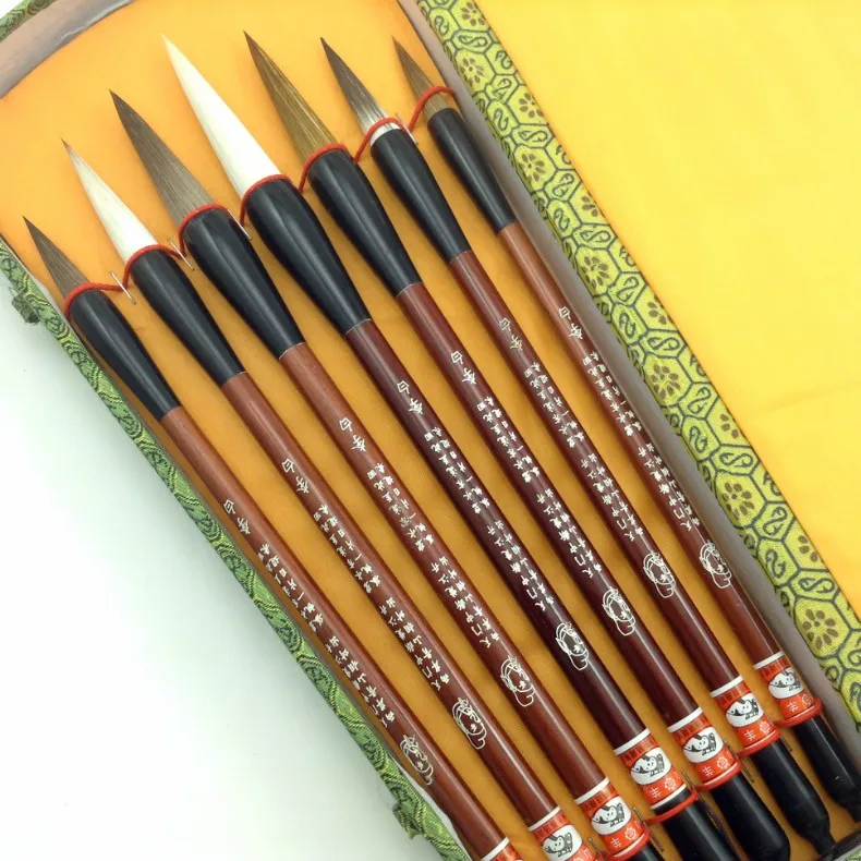 

1 set of 7 pcs Brush Pens Wolf Sheep Mix Brush Chinese Painting Calligraphy Gift