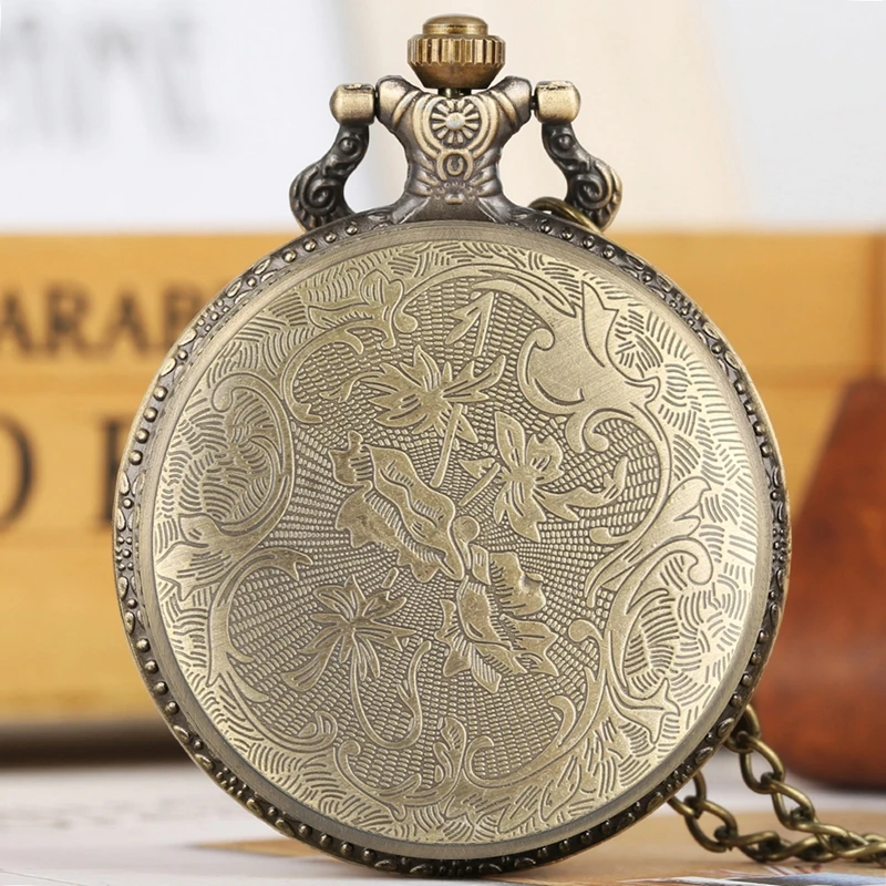 American U.S. Paratrooper Retro Hollow Dial Quartz Pocket Watch Necklace Pendant Chain Floral rattan Pocket Watch Gifts for Men