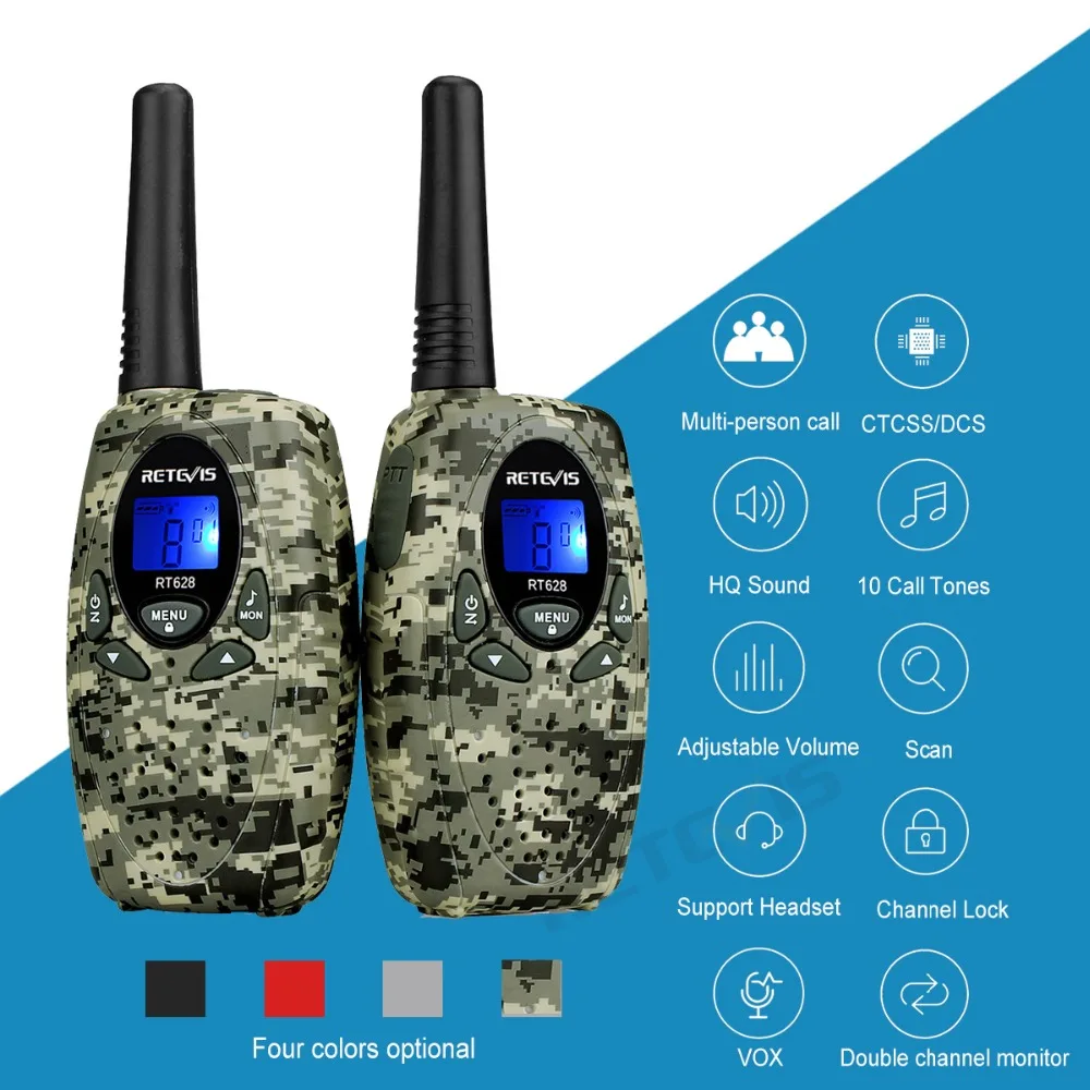 4 Colors Retevis RT628 Mini Walkie-Talkie 2pcs For Kids+2pcs 1Pin Headset 0.5W PMR  Children\'s Two Way Radio Christmas Gif Set