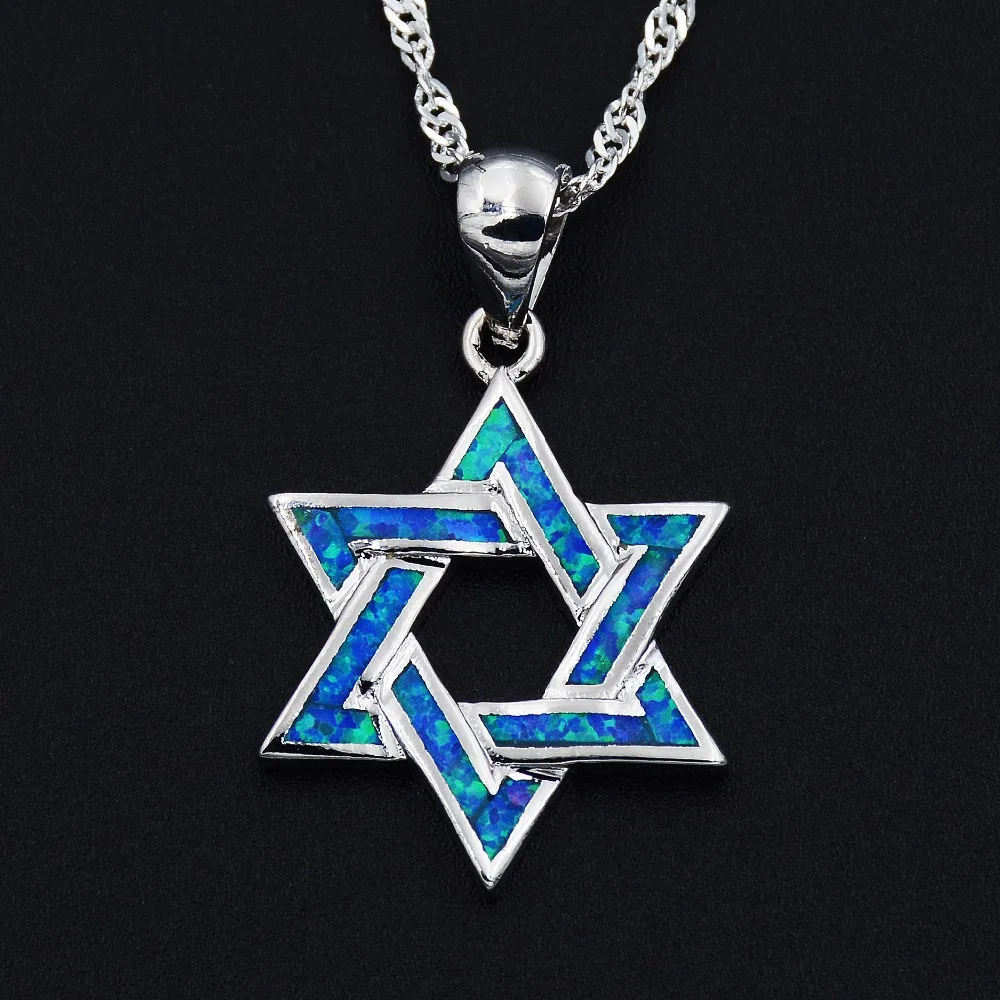 Star of David Fire Opal Chai Hebrew Jewish Pendant Necklace