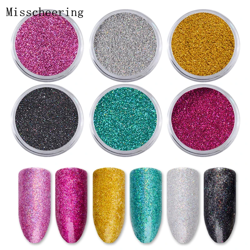 6 boxes Holographic Laser Nail Art Powder Dust Sandy Matte Designs Glitter UV Gel Charm Decorations Pigment DIY Manicure Sets