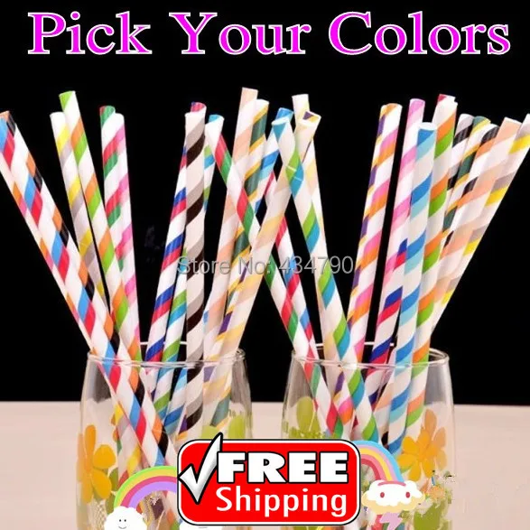 200 Pcs Pick Your Colors Double Color Stripe Vintage Paper Straw Party Blue Green Pink Orange Purple Gold Silver Red Black Cheap