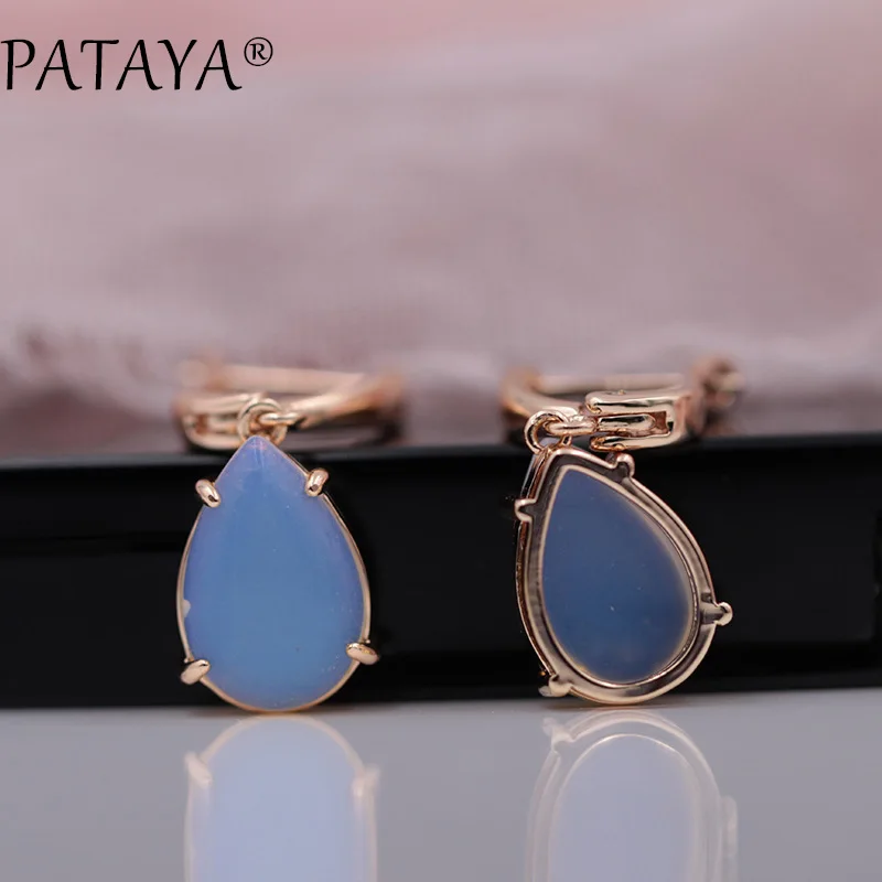 PATAYA New Arrivals Onyx Stripe Water Drop Natural Stone Dangle Long Earrings 585 Rose Gold Color Women Wedding Jewelry Gift