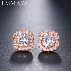 EMMAYA Classic Design Rose Gold Color Square CZ Cubic Zirconia Wedding Stud Earrings for Women