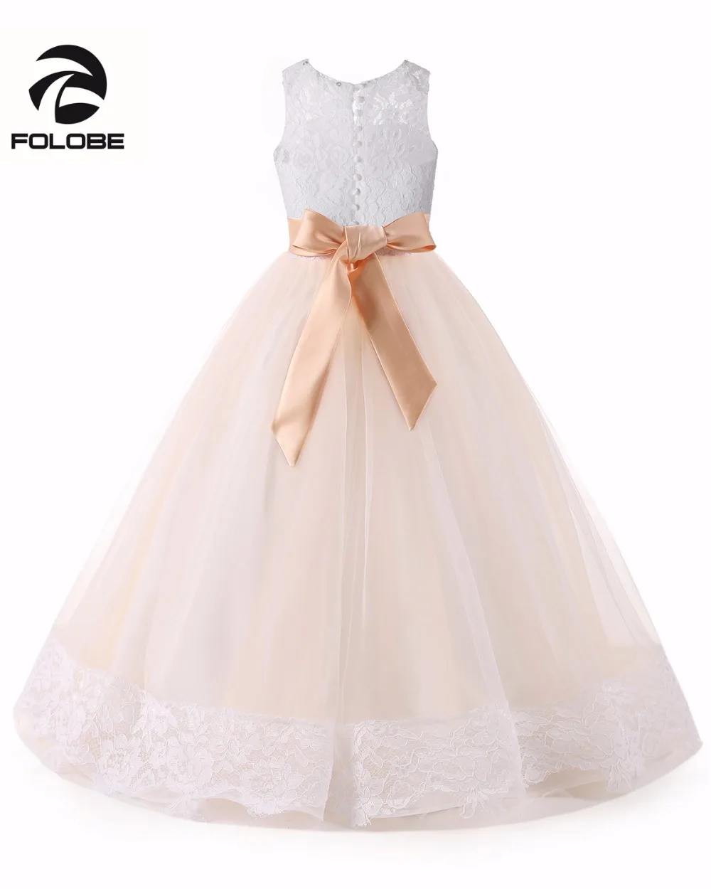 แชมเปญคริสตัลลูกปัดลูกไม้ดอกไม้สำหรับงานแต่งงานโบว์ Sash Girls First Communion Gowns ชุดพิเศษ