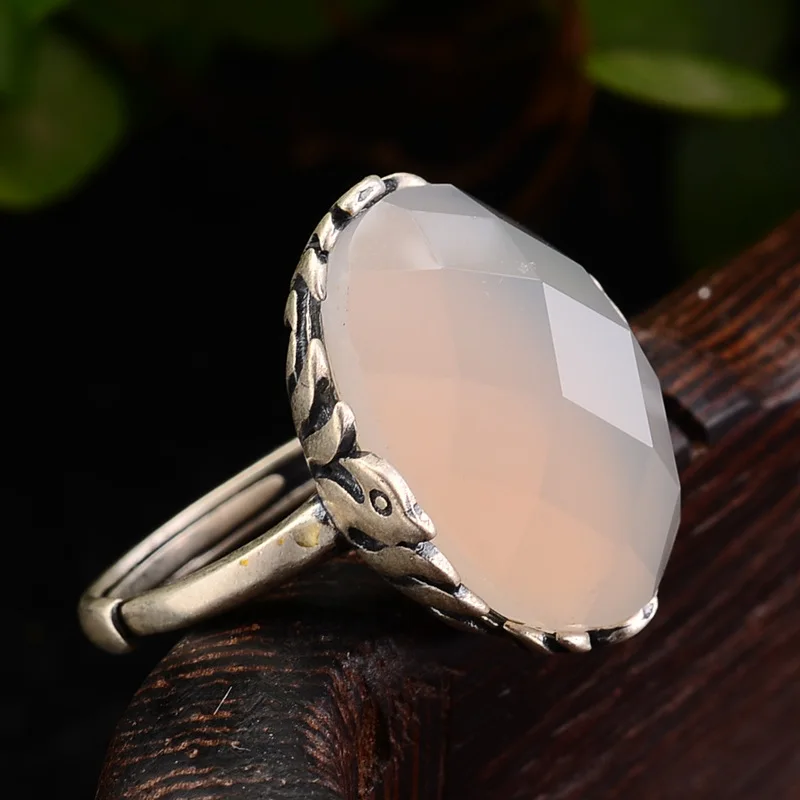 925 silver ring openings, female ingredients, chalcedony Black red pomegranate, retro ring,