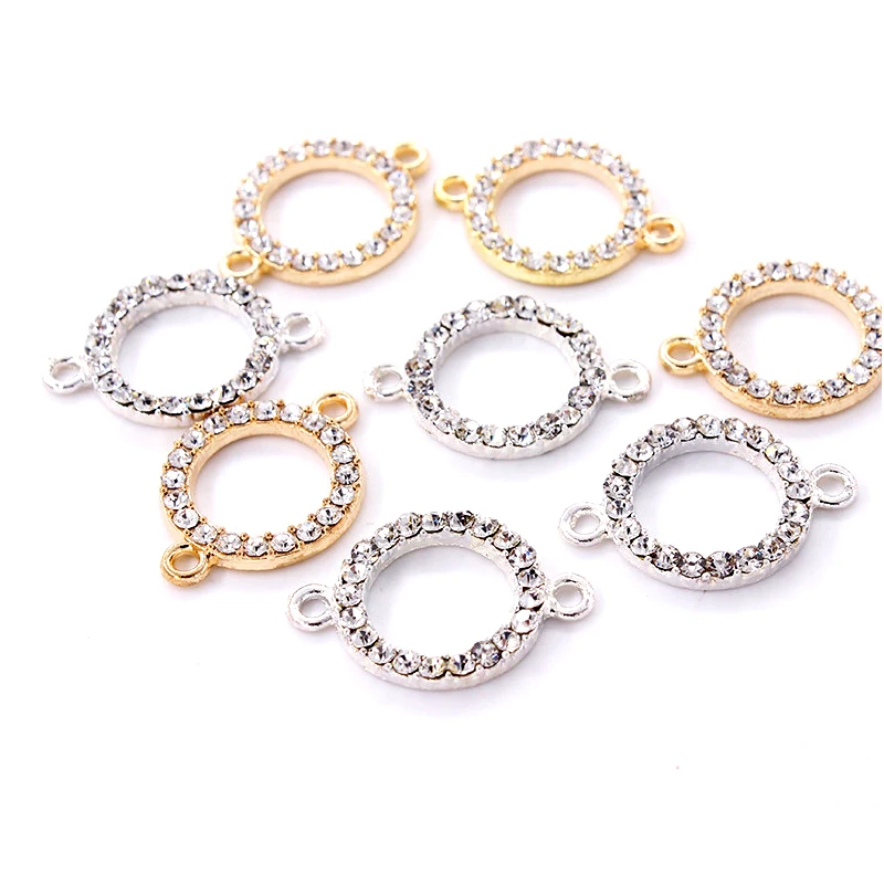 10pcs/lot Gold Silver Metal Round Rhinestone Connector for Bracelet Jewelry Making Accessories Craft DIY Handmade Findings