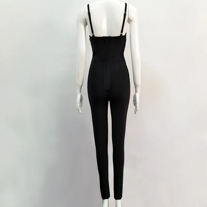 Mais novo macacão sexy para mulheres, preto, branco, slim, de rayon, malha com decote em v, tira em v, para noite, clube, suit