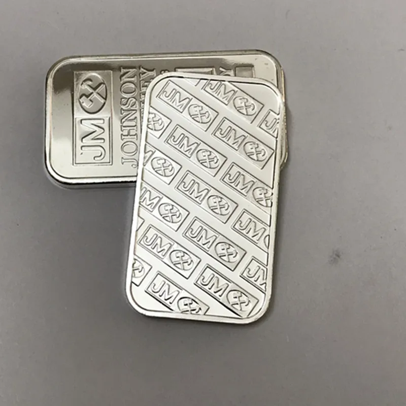 Matthey JM Silver Plated Badge, No Magnetic, Different Serial Nickel Decoration, Coin Bar, 1 OZ, 50x28mm, 5 Pcs