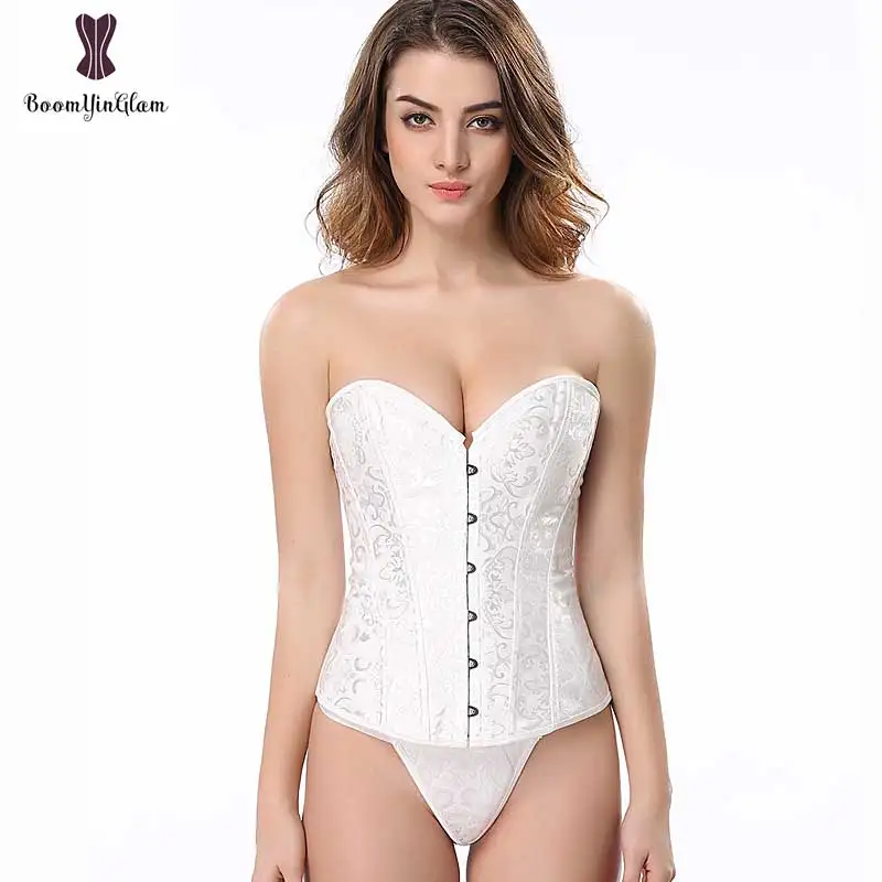 Jacquard Floral Corset Overbust Korset Bridal Bridesmaid Outwear White Korse Gothic Gorset Waist Slimming Bustier For Wedding