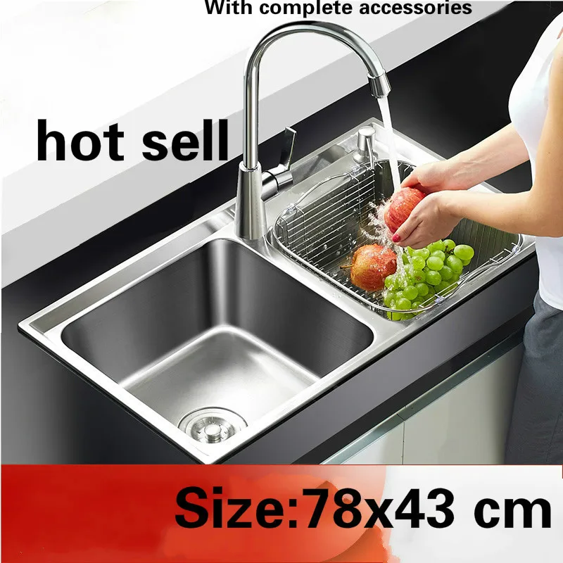 

Free shipping Food grade 304 stainless steel kitchen sink 0.8 mm thick ordinary double trough do the dishes 78 x43 CM