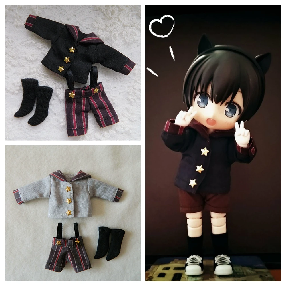 3PCS/Set OB11 Stripe Navy Uniform Deep Color Tops+Suspender Trousers+Socks for Obitsu11 1/12 BJD Dolls