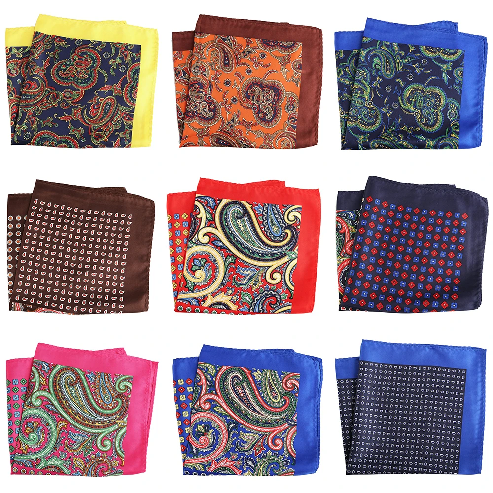 Tailor Smith Luxury 33X33 cm Large Handkerchief Paisley Floral Polka Dot Pocket Squares Microfiber Screen Printing Men Hankies