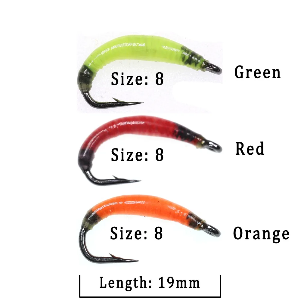 [6 PCS]  #8 garden worm fly Earth worm fly for fresh water fish Trout Perch Bluegill Whitefish Fly Fishing Nymph Bugs