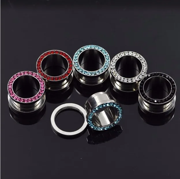 2Pcs Unisex 3-14mm Black Rainestone Ear Plugs And Tunnels Stainless Steel Screw Fit Ear Plug Flesh Tunnel Piercing 3.28Promotion