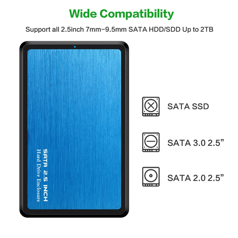 2.5inch USB 3.0 SATA Hd Box HDD Drive External HDD Enclosure black Case Tool Free 5 Gbps Support UASP for SSD/ 2TB Hard Disk