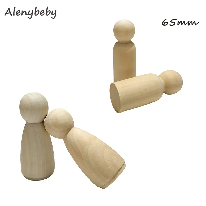 

Wooden Peg Dolls DIY crafts Unfinished Solid Wooden People big size 6.5cm Man Women Dolls Natural Smooth for Paint Waldorf Toys