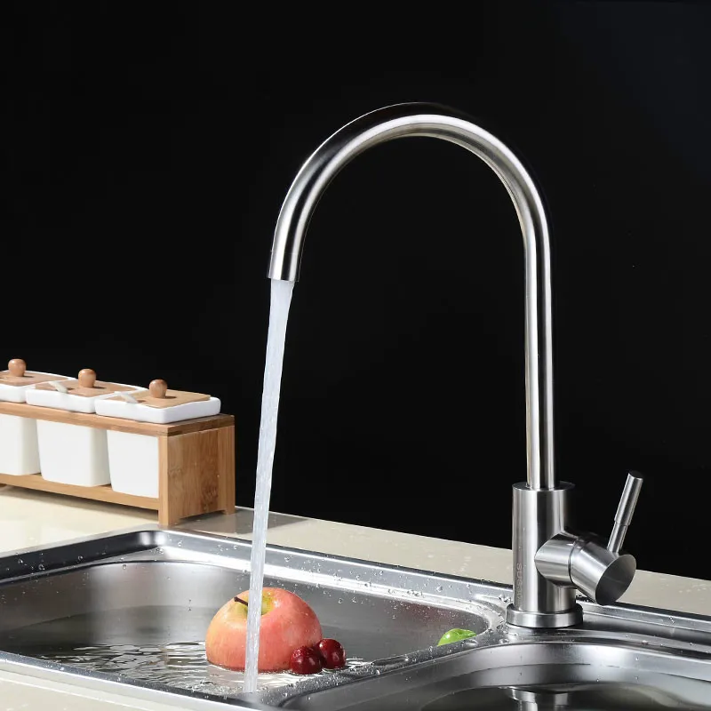 Lead Free 304 Stainless Steel Kitchen Hot and Cold Water Faucet Washing Basin Faucet Wire Drawing Can Be Rotated