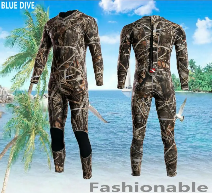 New camouflage 3mm diving suit warm winter clothing male long sleeved swimsuit Siamese thickened jellyfish Wet suit