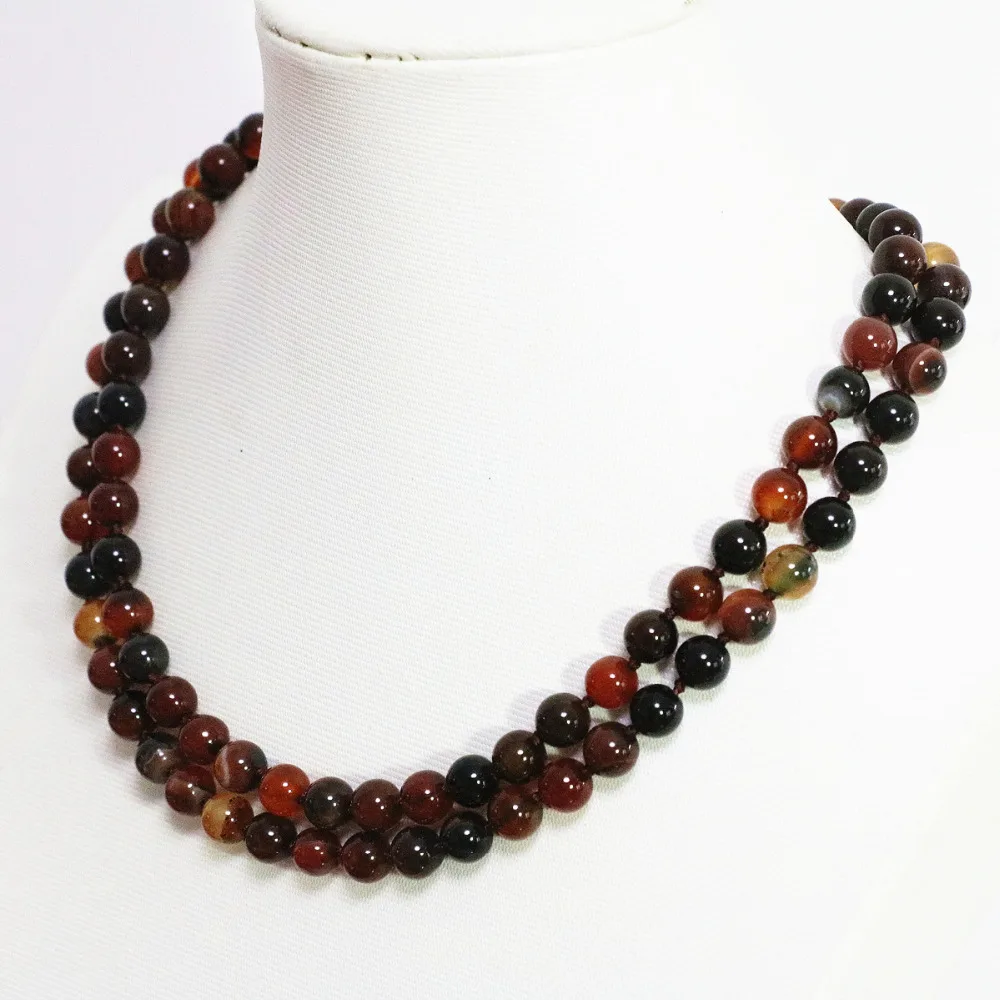 Noble dream agat 8,10mm carnelian onyx multi-color round beads long chain women ceremony lovely necklace jewelry 36inch B1470