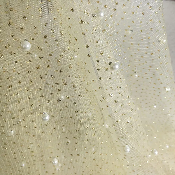 Perle Perlen Mesh Spitze Stoff Shiny Tüll Spitze Stoff für Hochzeit Kleid Mode Französisch Spitze Diy Dekoration Zubehör