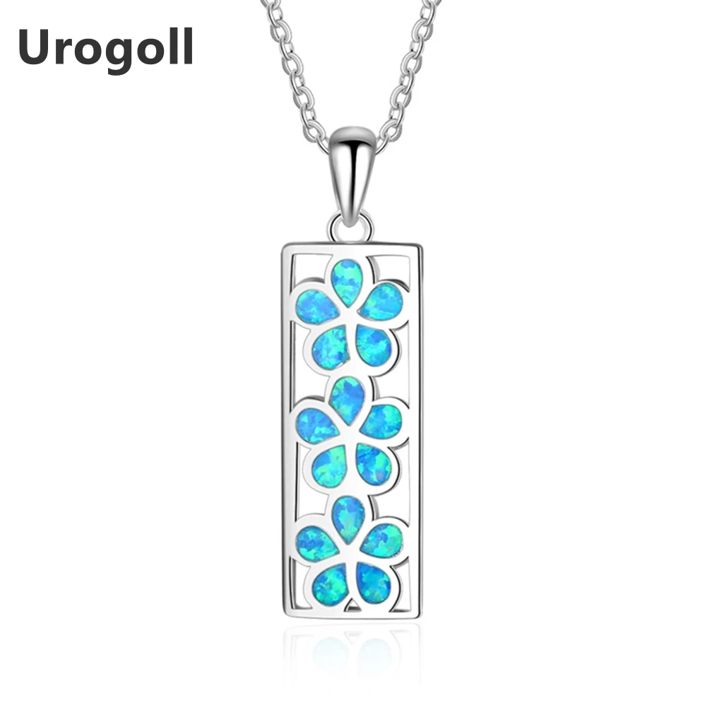 

Genuine 925 Sterling Silver Fine Jewelry Blue Opal Flower Pendant Necklaces For Women Anniversary Silver 925 Jewelry Gifts