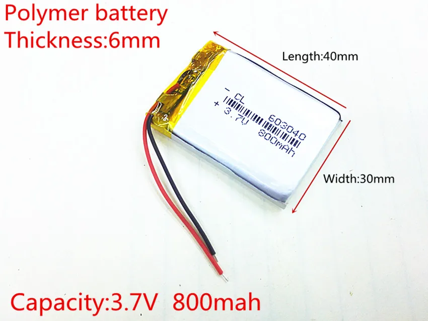 Liter energy battery 3.7V lithium polymer rechargeable battery 800mAh 063040 GPS navigator MP3 Bluetooth speaker 603040