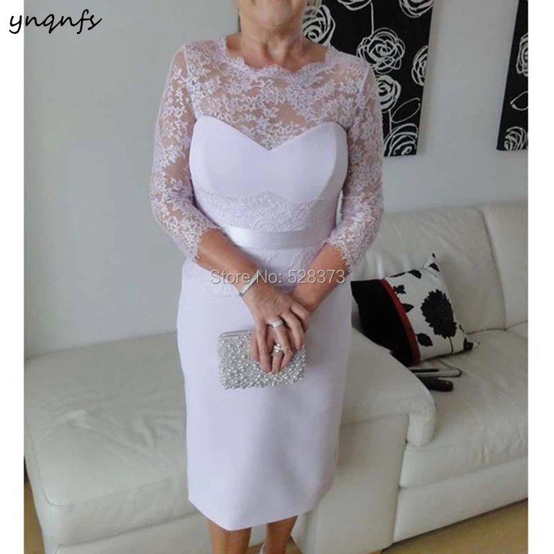 YNQNFS MD206 Elegant Vestido Robe Cocktail 3/4 Lace Sleeve Tea Length Mother of the Bride Dresses Groom Outfits Custom Made 2019