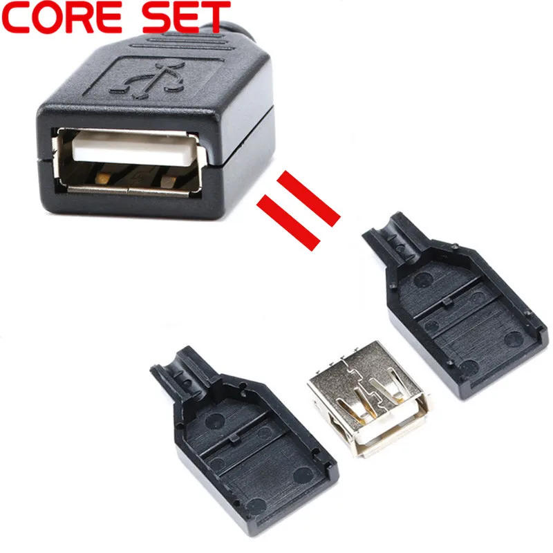 Type A Female or A Male USB 4 Pin Plug Socket Connector With Black Plastic Cover USB Socket or 5pcs male + 5pcs female