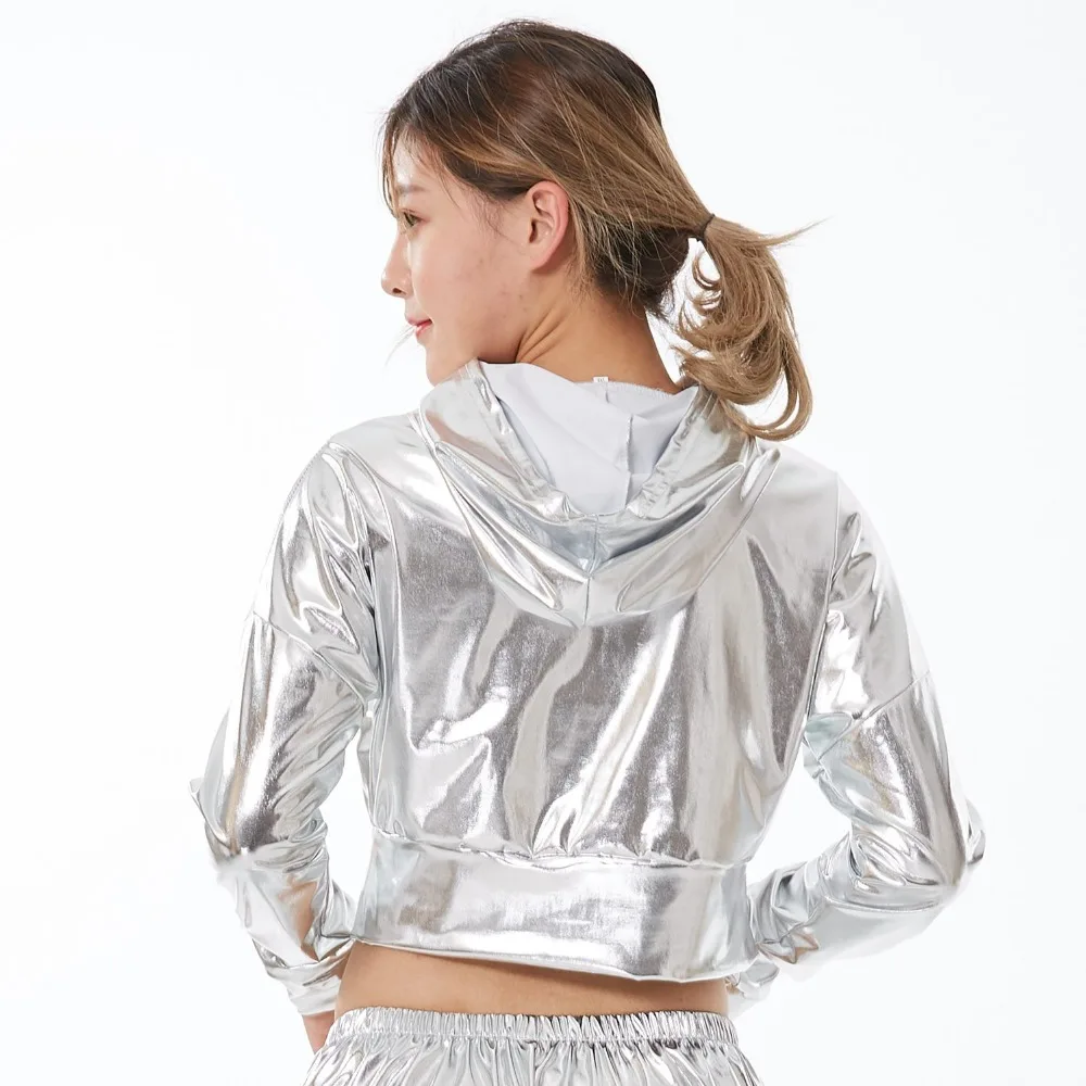 Groothandel Exclusieve Nieuwe Mode 2021 Lente Zomer Jazz Losse Dunne Unisex Silver Shiny Top Prestaties Slijtage Dans Jassen