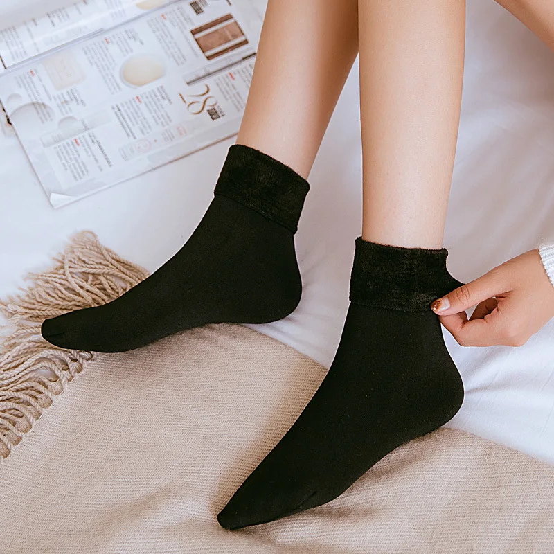 1 Pair Women Warm Thicken Thermal Soft Casual Solid Color Socks Winter Home Snow Boots Velvet Floor Keeping Warm Sleeping Socks