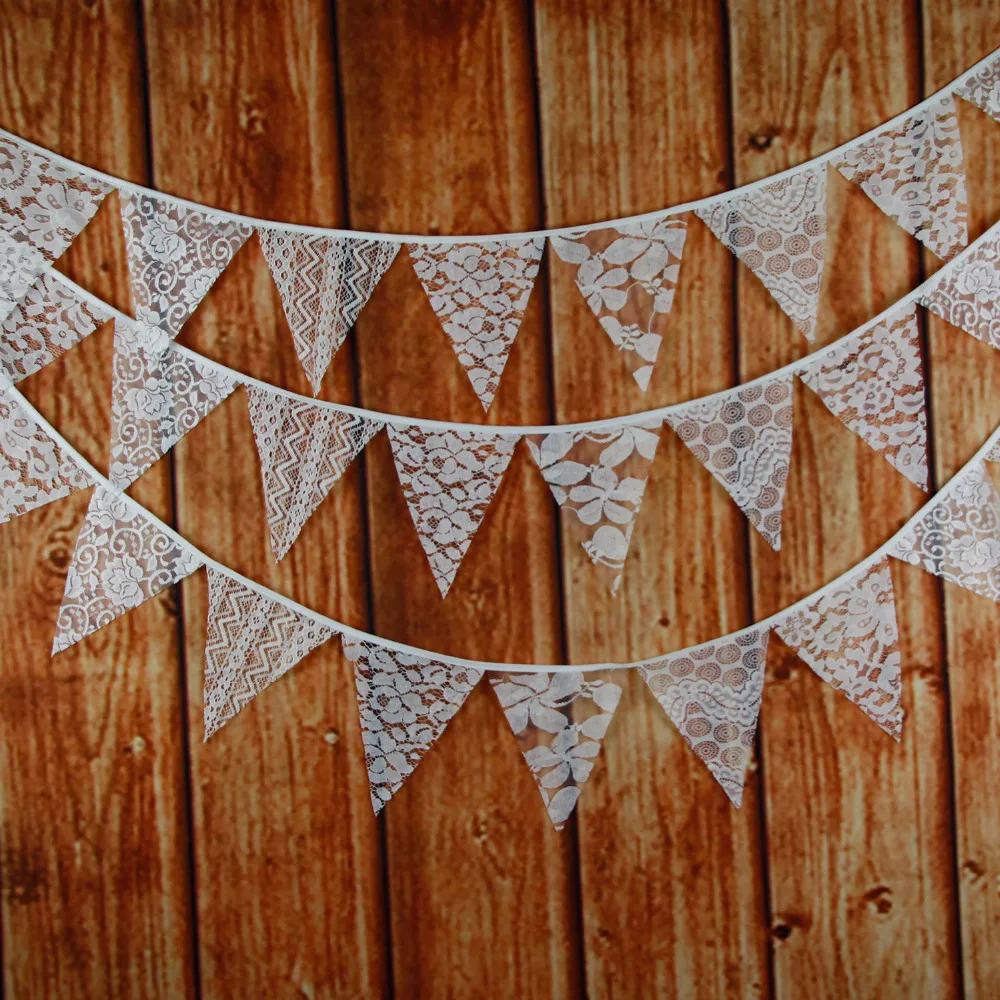 3M 12 koronkowych flag proporczykowych Dekoracje ślubne Bunting Party Urodziny Zdjęcie Rekwizyt Baner Baby Shower Karnawałowa girlanda