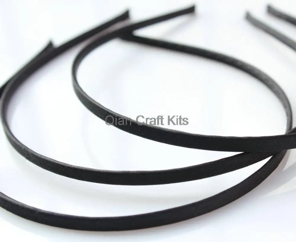 30pcs 5mm Satin Ribbon double sided full Covered Metal(Steel) Headbands black