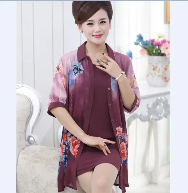 2016 High Quality Summer New Fashion Flowers Printing Lady's Chiffon Cardigan Shirts Twin Sets