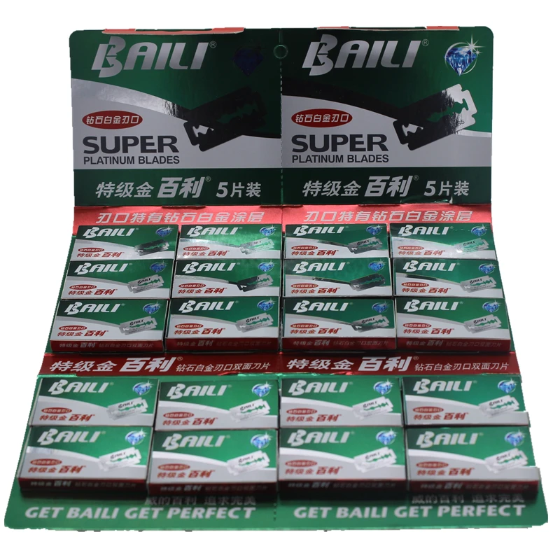 BAILI 100 PCs Safety Razor Blades Double Edge Platinum Coating Stainless Steel Blades Mens Razor Replacement Blades US Made