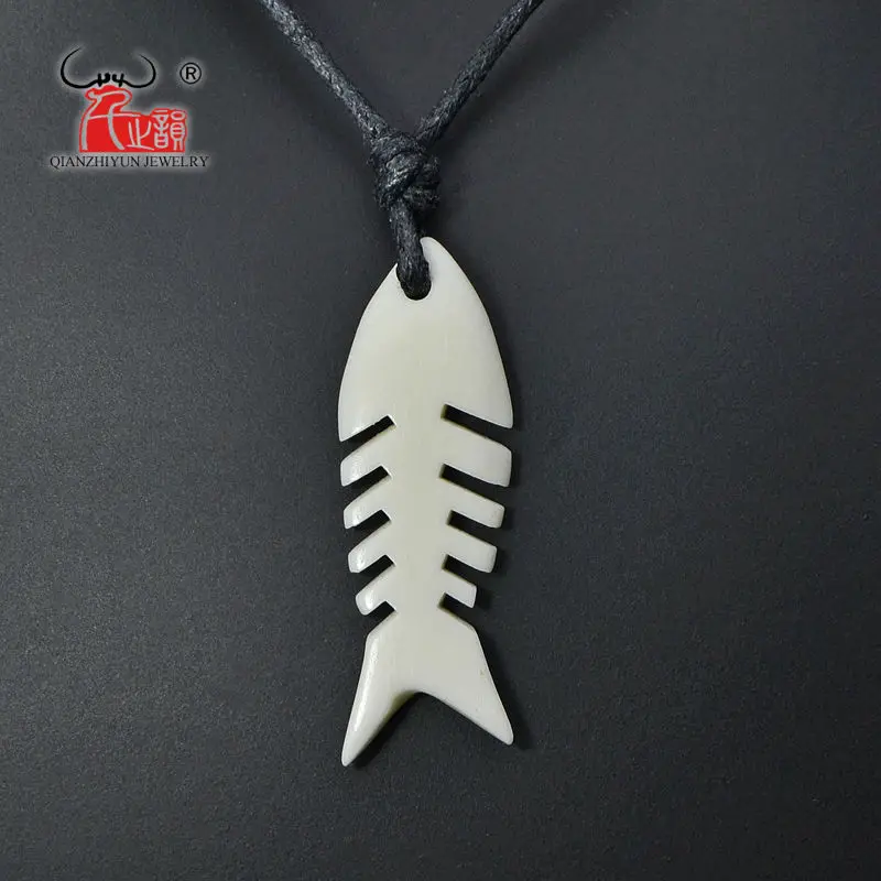 GX073 Hawaii jewelry Primitive tribes Choker Handmade Carved fishbone necklace woman yak bone pendant necklaces of surfing