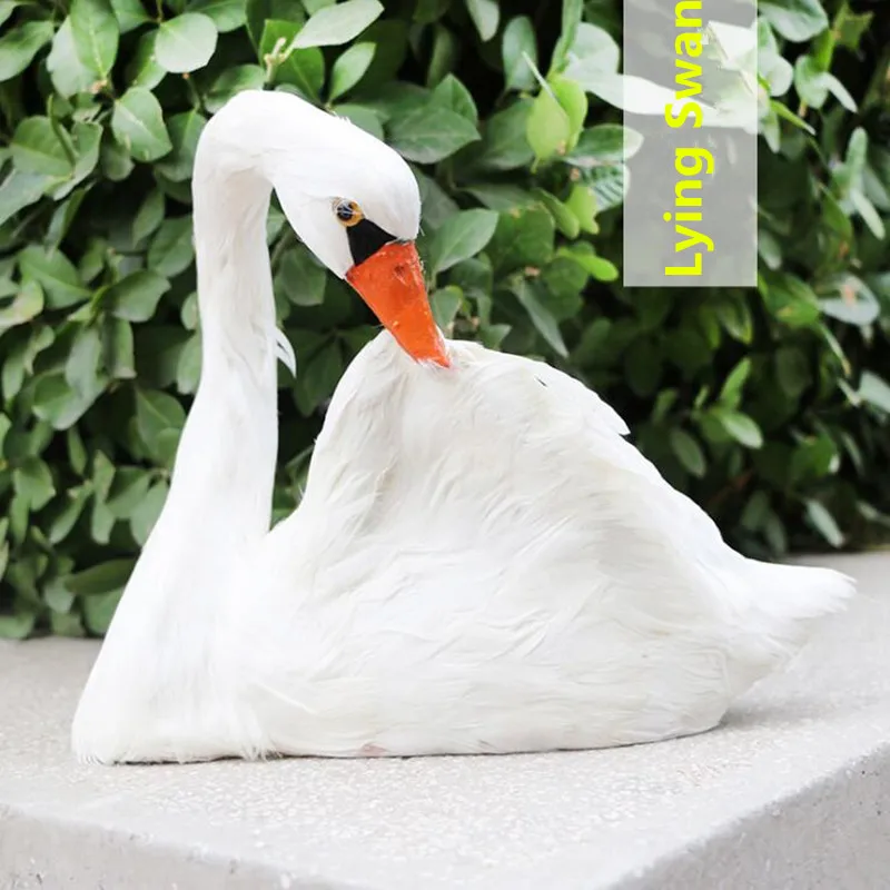 ZILIN wedding decoration white swan/lying white swan with real feather shop decor swan photography props