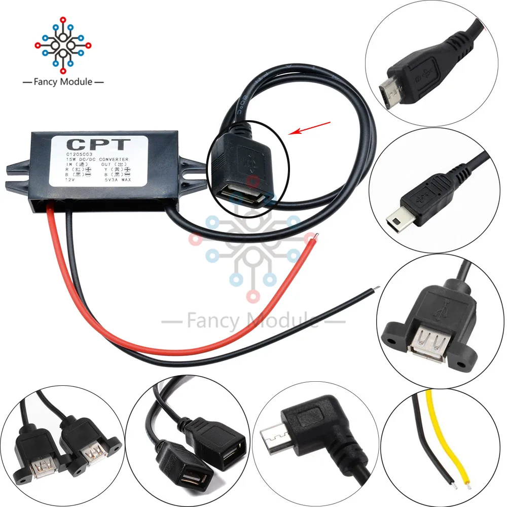 12V bis 5V 3a 15W DC-DC Auto Power Step Down Buck Konverter Netzteil Modul Micro USB Adapter für Auto männlich USB Adapter
