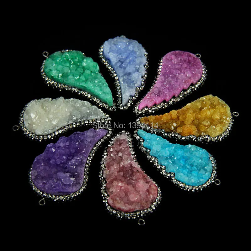 

Mixed Colors Crystal Druzy Wing Pendant With Paving CZ Platina Plated Approx 26*52mm