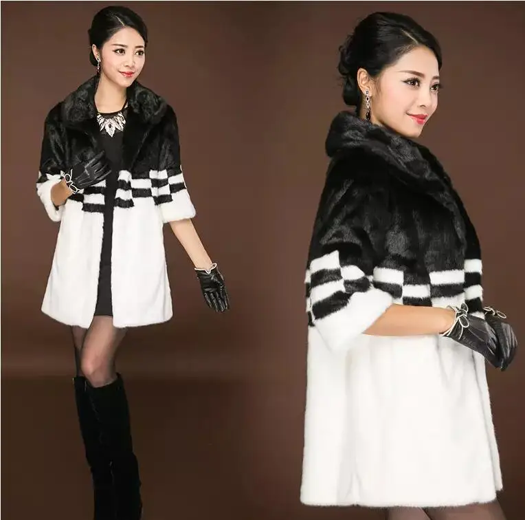 Japanese Fashion Long Faux Mink Fur Coat Winter Women Fur Jacket Overcoat Black White color Clothing Winter Warm Slim Fur Coat